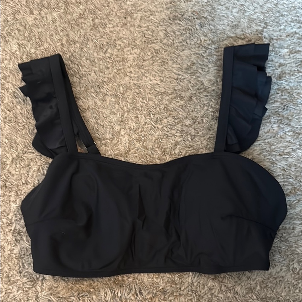 Black Ruffle Strap Bikini Top XL